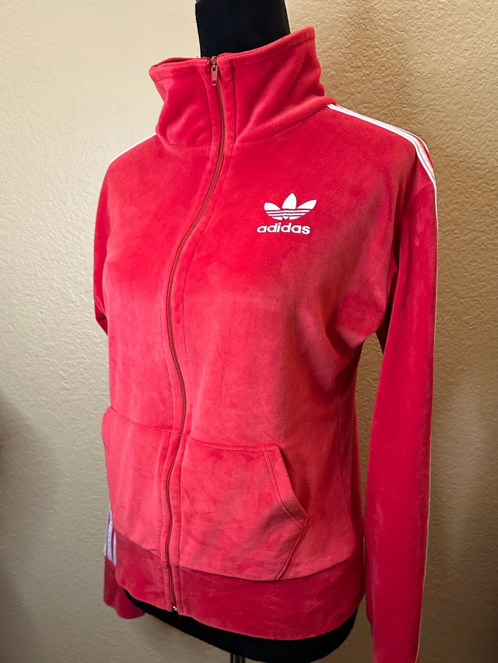 adidas Women's Bright Red Velour Zip Track Jacket and Pants Size XS